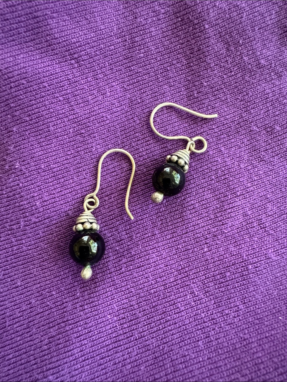 Sterling Silver Black Bead Drop Earrings